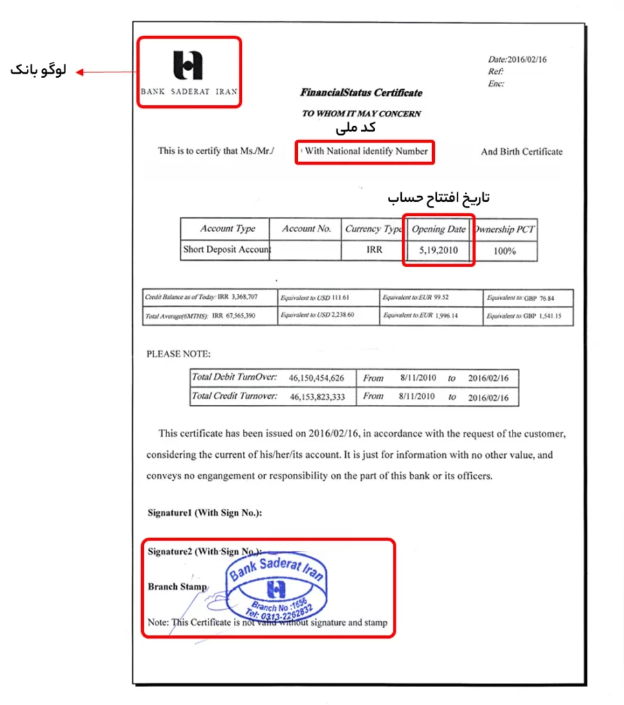 نمونه نامه تمکن  مالی