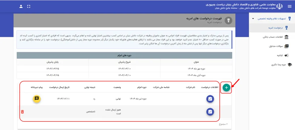 فهرست درخواست های امریه در سامانه PRS