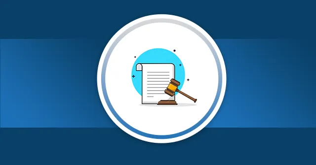 عکس شاخص پست 81 درباره تحلیل قانون سامانه مودیان، تصویری از یک برگه سفید و چکش دادگاه. کل تصویر به صورت دایره‌ای در مرکز یک زمینه آبی تیره قرار گرفته است.