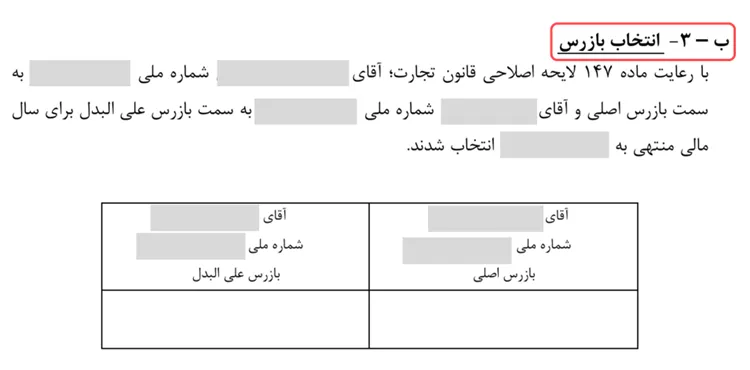 انتخاب بازرسین در متن صورتجلسه تغییرات شرکت