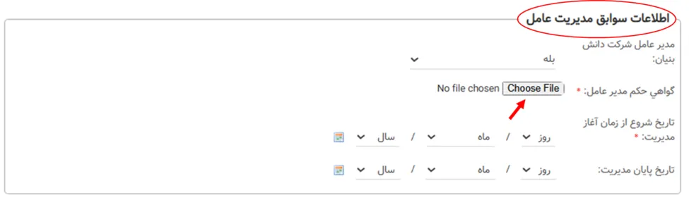 فرم اطلاعات سوابق مدیریت عامل